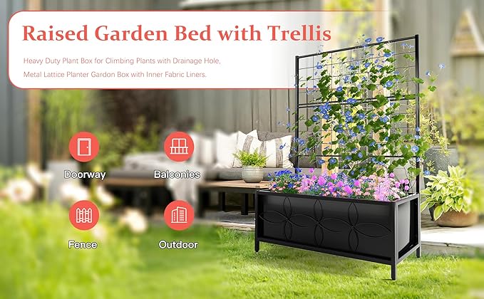 Zhongma Sturdy Raised Garden Bed with Trellis (15.75 x 35.43 x 48.8 in) for Vegetables Flower, Planter Box for Backyard Patio Balcony Zhongma