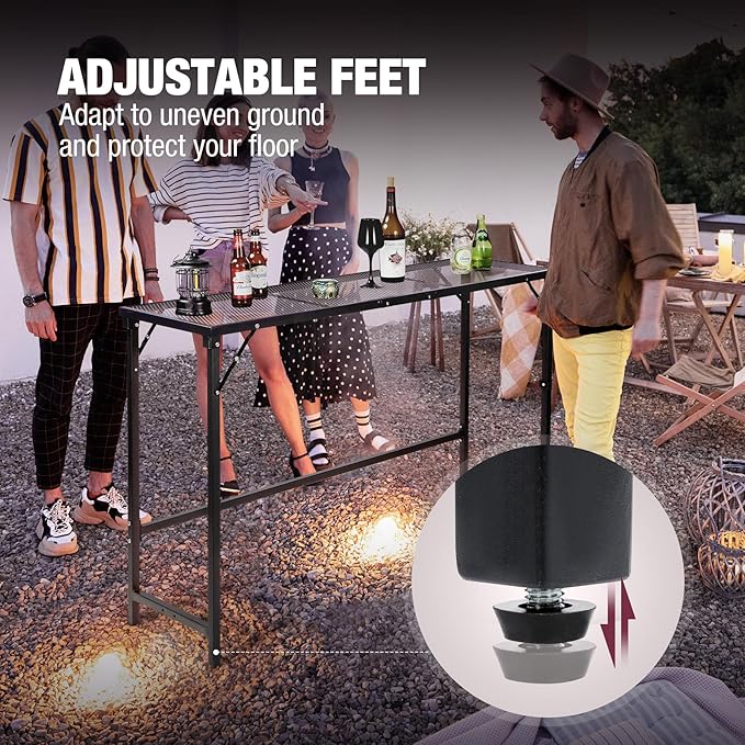 REDCAMP 55 Inch Outdoor Bar Table, Folding Paito Bar Height Hot Tub Table with Waterproof Mesh Top for Balcony, Garden, Poolside, Indoor, Rectangle Black REDCAMP