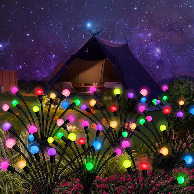 Kohlrabi Solar Garden Lights Outdoor, 6 Pack 60 LED Solar Firefly Lights Waterproof, Sway by Wind, Swaying Light for Yard Patio Backyard Garden Planter Flower Bed Pathway Outdoor Decoration KohlrabiDecor