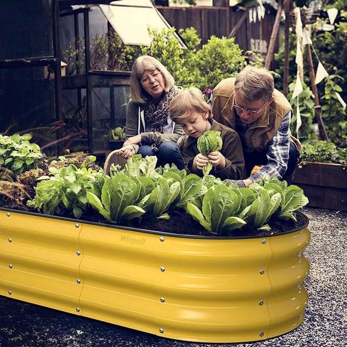 Raised Garden Bed Kit, 5x2x1 ft Galvanized Planter Box Outdoor with Safety Edging, Large Metal Raised Beds for Gardening Vegetables Flower Fruits (Cream Yellow) Winpull
