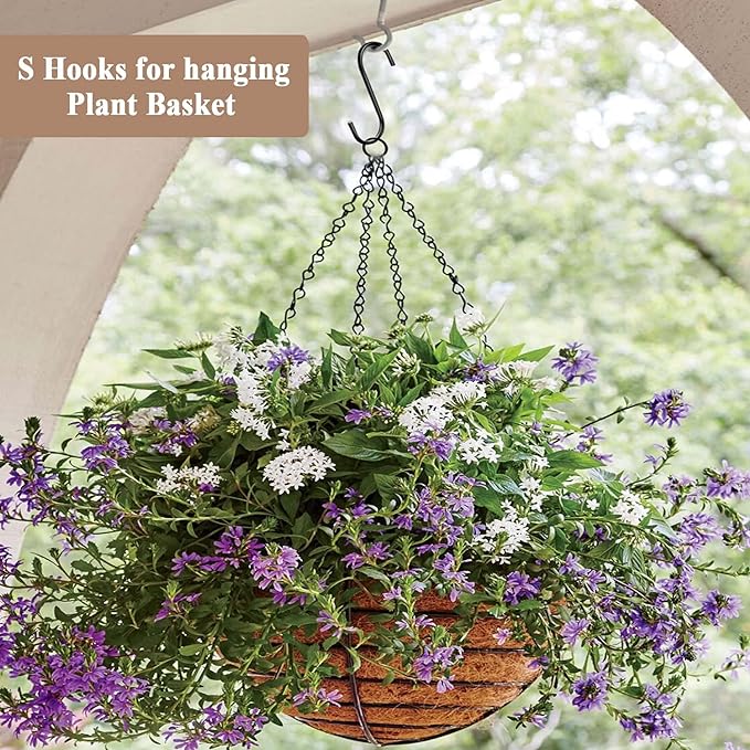 30 Pack 3.7 inch Length S Hooks Black Steel S Shaped Hooks for Hanging Jeans Pans Pots Plants Bags Towels Kitchen Closet Hooks Hanger, Fit The Rod Dia Less than1 inches ESFUN
