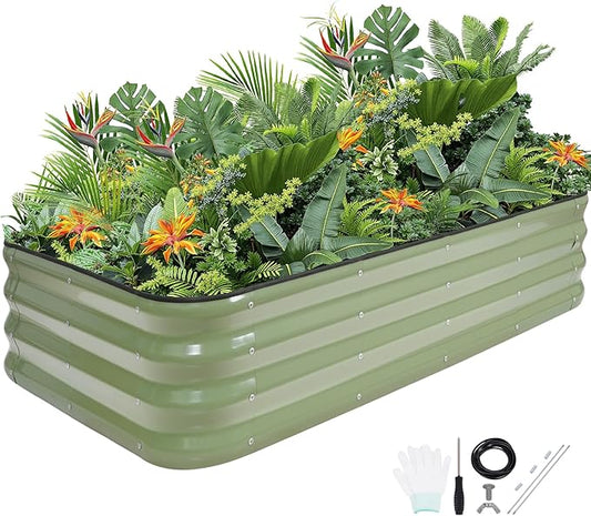 G GOOD GAIN 4-in-1 Adjustable Raised Garden Bed Kit | Galvanized Planter Boxes for Vegetables, Flowers | 12" Tall, Multiple Sizes (5x3x1ft, 4x4x1ft, 6x2x1ft, 7x1x1ft) | Outdoor Metal Raised Bed, Green GGOODGAIN