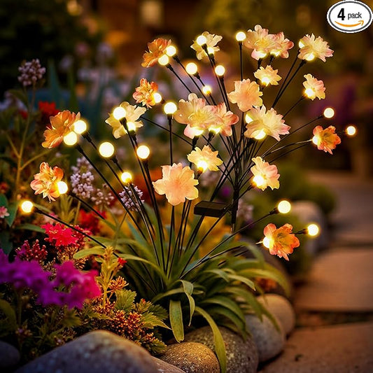 Solar Garden Lights, Warm White LED Swaying Solar Flowers Light for Outside, Waterproof Garden Decor, Outdoor Decorative Lights Yard, Patio, Pathway Decoration Gardening Gifts (4 Pack) PEVOROS