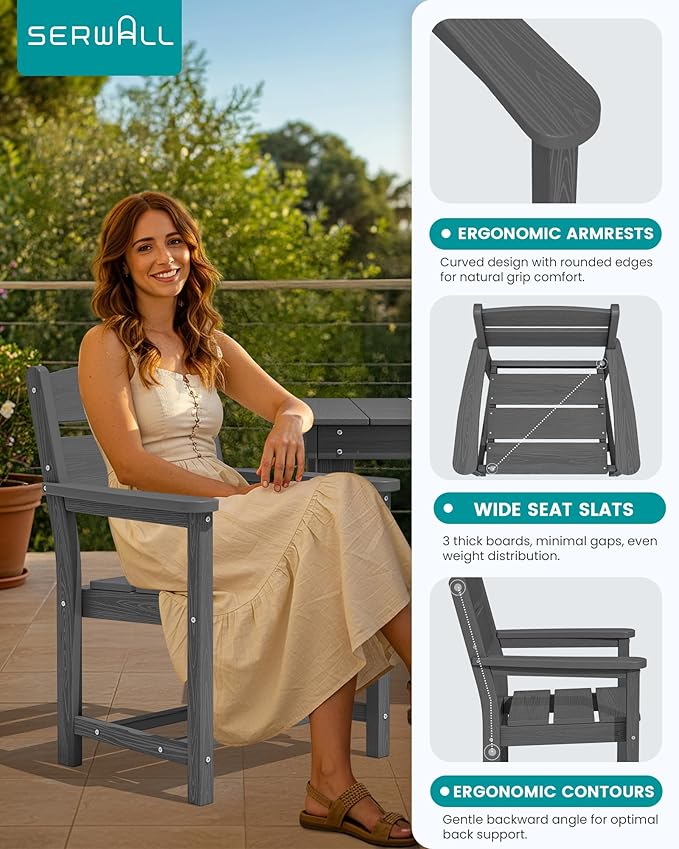 SERWALL Outdoor Dining Table Set, 67‘’ HDPE Patio Dining Set for 4, All-Weather Outdoor Table and Chairs Set for Deck, Grey SERWALL