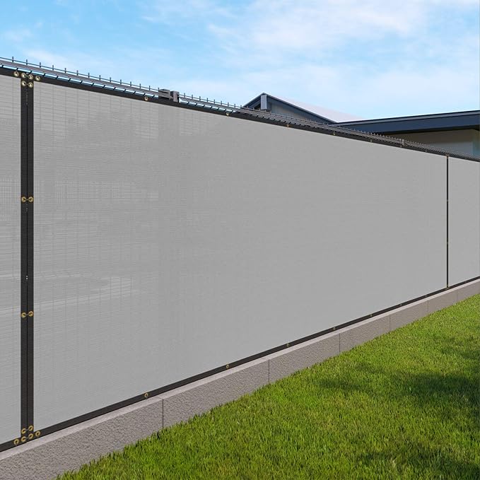 Windscreen4less Privacy Fence Screen Heavy Duty Windscreen Fencing Mesh Fabric Shade Net Cover with Brass Grommtes for Outdoor Wall Garden Yard Pool Deck, 6'x244' Light Gray Windscreen4less