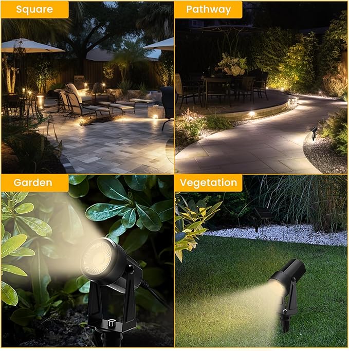 Svater Low Voltage Landscape Lighting Outdoor, 3W 250 LM Plug-in Outdoor Spotlights with Transformer for House Yard Pathway, 3000K Warm White Spot Lights IP65 Waterproof - 6 Pack Svater