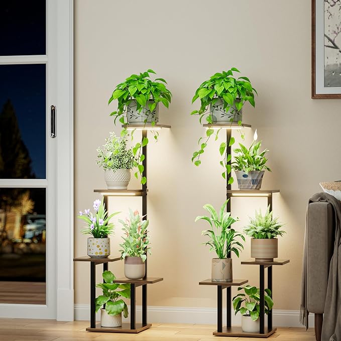 LATIBELL Plant Stand Indoor with Grow Light - 2 Pack Metal Plant Shelf for Indoor Plants Multiple, 5 Tiered Corner Plant Stand Shelves, Plant Rack Display Flower Holder for Living Room Patio Balcony LATIBELL
