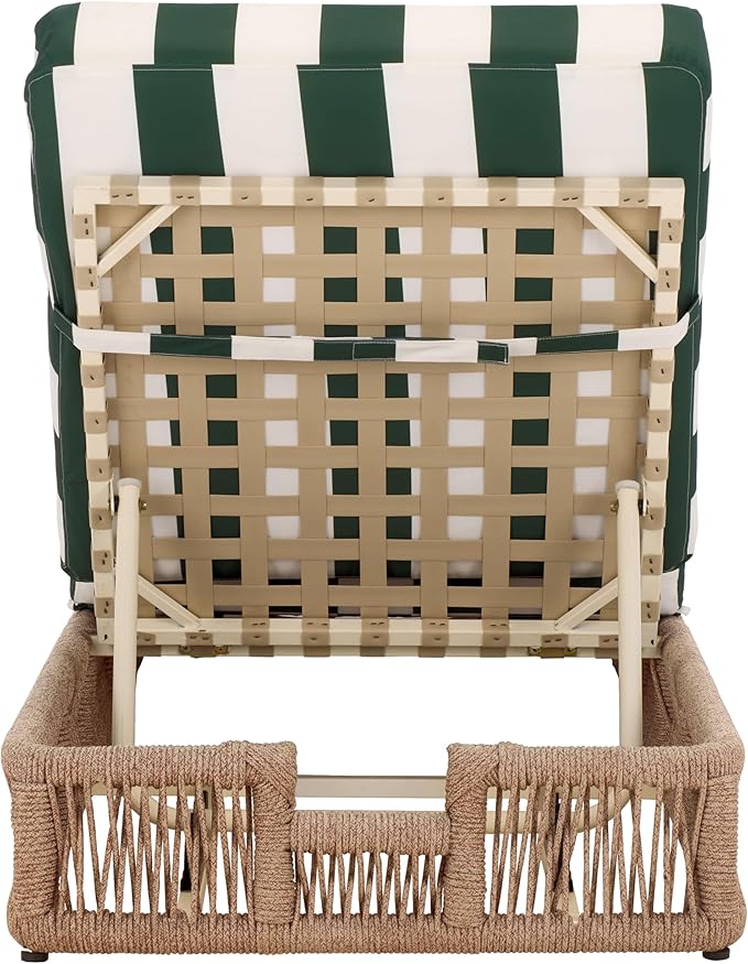 SAFAVIEH Outdoor Collection Gillian Heather Tan & Hunter Green Stripe Chaise Lounge Chair (Fully Assembled) SAFAVIEH