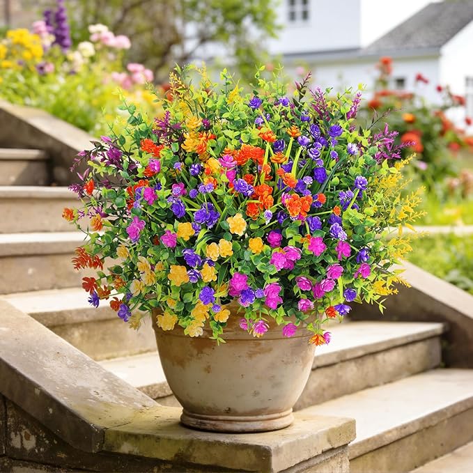 20 Bundles Artificial Flowers for Outdoors Fake Plastic Flowers UV Resistant Realistic Faux Plants Shrubs for Spring Summer Garden Porch Yard Patio Planter Window Box Home Decor, Mixedcolor Besteek