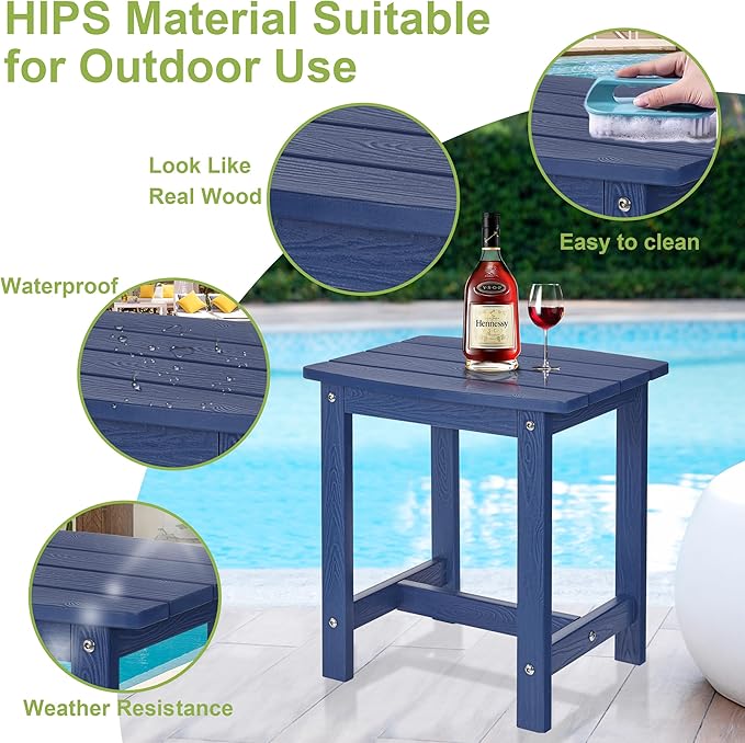 Y&M Outdoor Side Table, HIPS Adirondack Small Single Table, Waterproof Square Outside Table, Balcony Modern End Tables for Patio, Pool, Beach, Porch, Deck, Indoor or Outdoor Use, Navy Blue YM