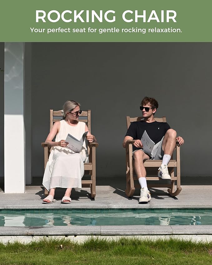 Oversized Outdoor Rocking Chairs Set of 4, High Back Porch Rocker Chair, HDPE All Weather Resistant Rocking Chairs for Patio,380lbs Weight Capacity, Teak Suunyn