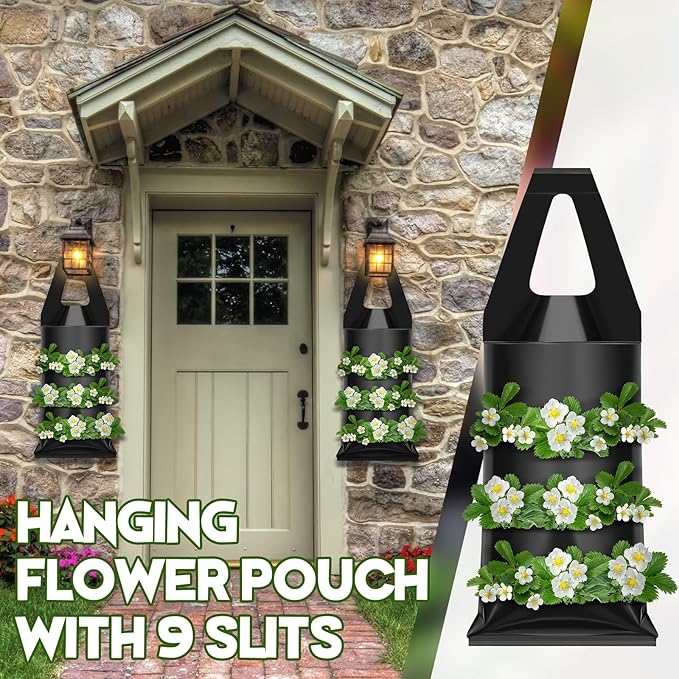 10 Pcs Hanging Flower Pot Bag with 9 Slits Hanging Grow Bags Flower Planting Bag Handle Grow Pouch Planter for Outdoor, Wall, Garden, Plant, Tomato, Strawberry Rootora