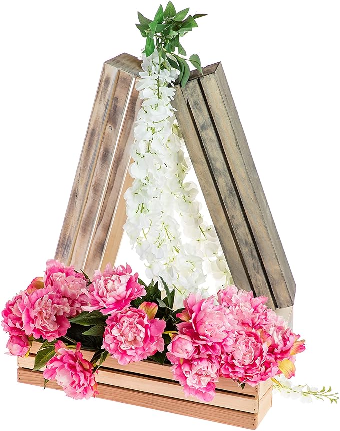 20" Rectangular Rustic Wood Planter with Plastic Liner l Rustic Whitewash l Wine Crate Style, Home and Wedding Decorations, Garden Ornaments (20x4 Wine Crate Set of 2, Whitewash) Rootora
