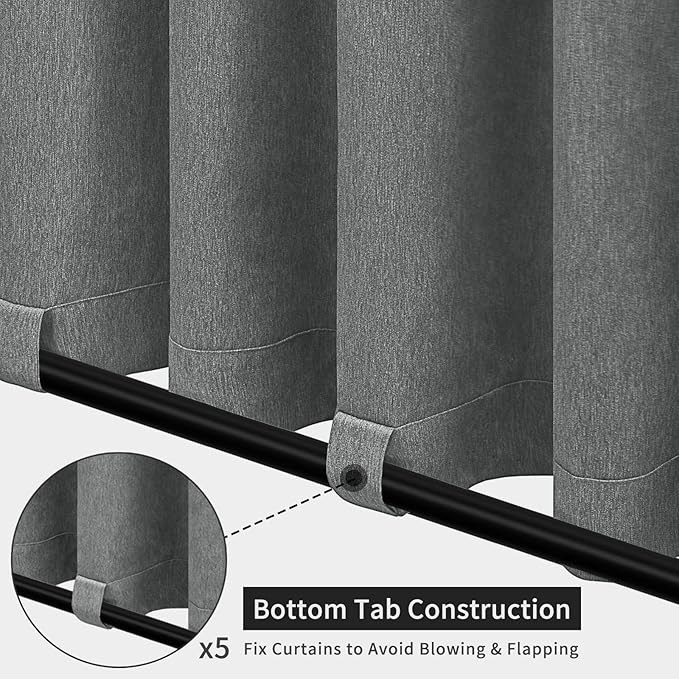 Easy-Going Linen Look Outdoor Curtains Waterproof Windproof Porch Curtains, Soft Thicken Outdoor Privacy Curtains for Patio, Gazebo, Grommet Top and Tab Bottom Drape, 1 Panel, 110x108 inch, Dark Grey Easy-Going
