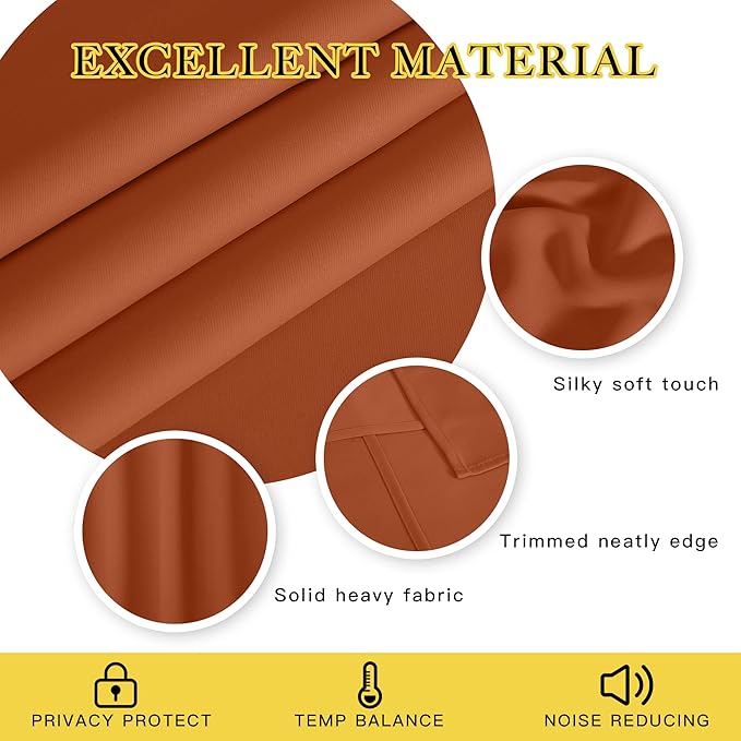 NICETOWN Blackout Burnt Orange Curtain for Living Room - Grommet Top Thermal Insulated Window Treatment Energy Saving Sound Reducing Drape for Bedroom (Burnt Orange, 1 Panel, W52 x L95) NICETOWN