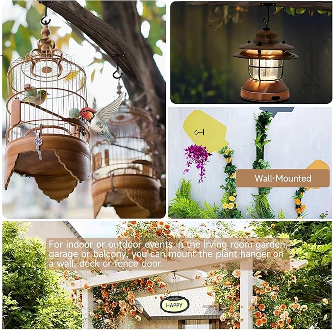 2Pack 4Inch Ceiling Hooks for Hanging Plant, Hanger for Indoor and Outdoor Plant Pots Holder, Wall Hook for Planters, Flower Basket, Wind Chimes, Lanterns, Lights, Bird Feeders, Home Decor-Black AnDocK
