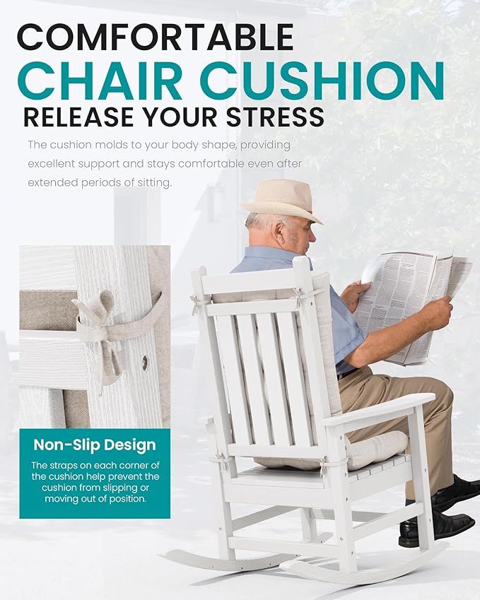 SERWALL HDPE Outdoor Rocking Chair Cushion Set of 4, Memory Foam Cushion Beige SERWALL
