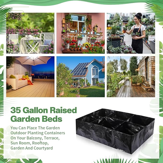6 Pcs 35 Gallon Fabric Raised Garden Bed Breathable Planting Container Grow Bag with 6 Compartments Rectangle Large Raised Planting Bed for Vegetable Tomato Herbs Potato Fruits Flower Planter Pot Woanger