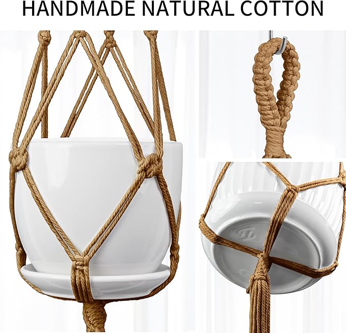 Macrame Plant Hanger - Fits 4 to 13 inches Pots for Indoor Outdoor, 34"/41"/46" 3 Sizes Set, Brown (POTS NOT Included) IDEEEPAN