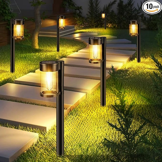 Mancra Solar Pathway Lights Outdoor, 10 Pack Metal & Glass Solar Lights Outdoor Waterproof Landscape Path Lights for Yard Walkway Garden Decor, Warm White Mancra