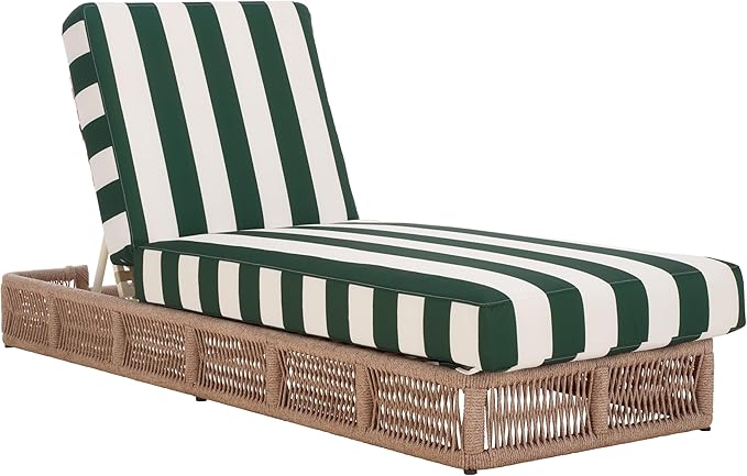 SAFAVIEH Outdoor Collection Gillian Heather Tan & Hunter Green Stripe Chaise Lounge Chair (Fully Assembled) SAFAVIEH