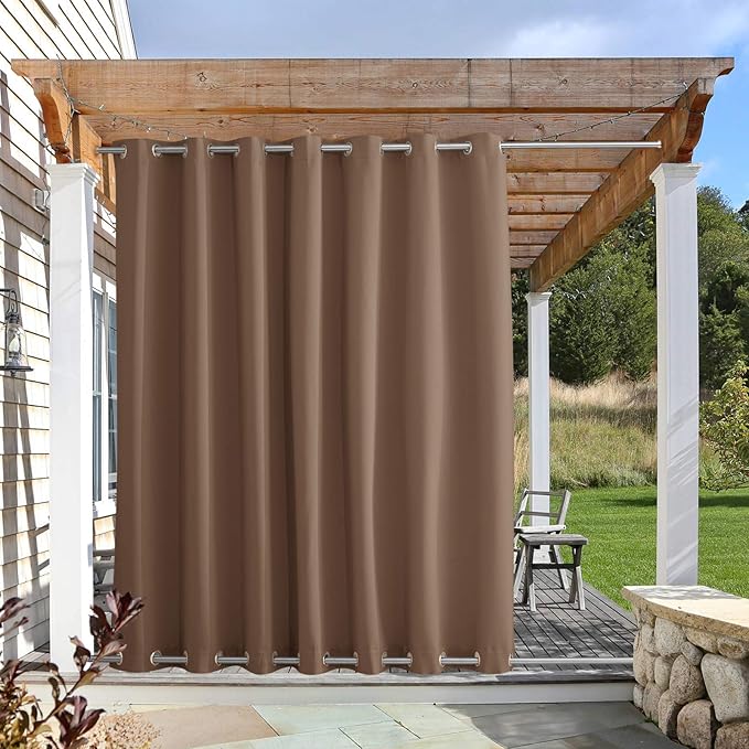 NICETOWN Outdoor Patio Curtain Windproof and Waterproof, Grommet Top & Bottom Wind-Break Thermal Insulated Blackout Extra Wide Weighted Blind for Gazebo/Front Porch, Tan, 1-Pack, W100 x L120 NICETOWN