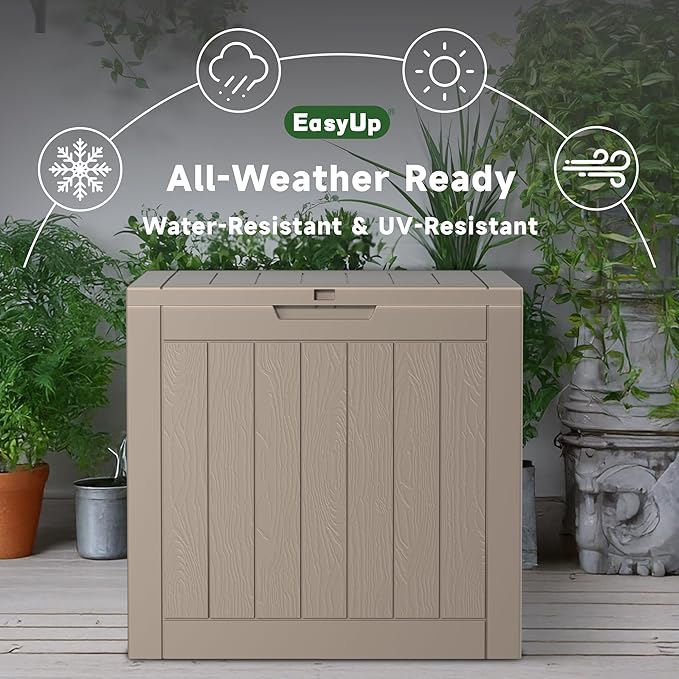 EasyUp 36 Gallon Outdoor Storage Box Waterproof, Resin Outdoor Deck Box, Lockable Deck Boxes for Garden Tools Equipment and Cushions (Gray) EASYUP