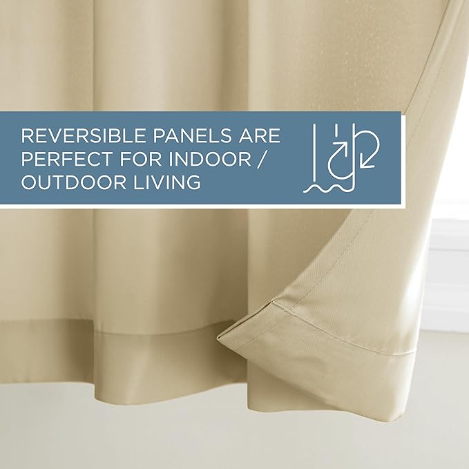 TOWN & COUNTRY BASICS Cabana Solid Heavyweight Indoor Outdoor Curtains, Light Filtering Opacity with Grommet Top, Water Repellent, 2-Pack Set, 54"x96", Natural TOWN+%26+COUNTRY+BASICS
