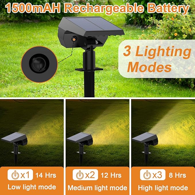 WELALO Solar Spot Lights Outdoor, [6 Pack/65 LED/3 Modes] Solar Landscape Spotlights, Solar Powered Security Lights, IP68 Waterproof Wall Lights for Outsides Walkway Yard Garden Driveway(Warm White) WELALO