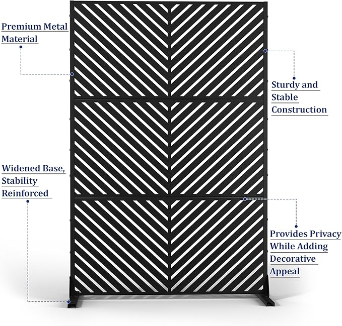 Outdoor Privacy Screen,72" H×47" W Metal Privacy Screen, Freestanding Privacy Fence Panels for Patio FENCY