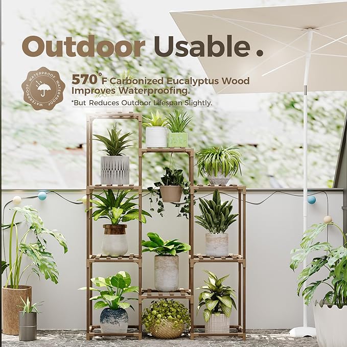 Bamworld Plant Stand Indoor Hanging Plants Shelf 7 Pots Tall Ladder Plant Holder Large Wood Flower Stand for Living Room Rack Multiple Plants for Patio Balcony Garden Bamworld