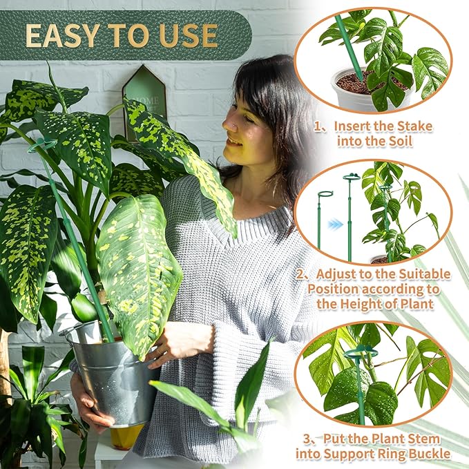 Telescoping Plant Stakes,5Pcs 17.9In to 42.3In Adjustable Monstera Plant Support Orchid Sticks with Clips, Plant Sticks Support Tall for Monstera,Orchids,Tomatoes,Vines & Indoor Outdoor Plants Stroller