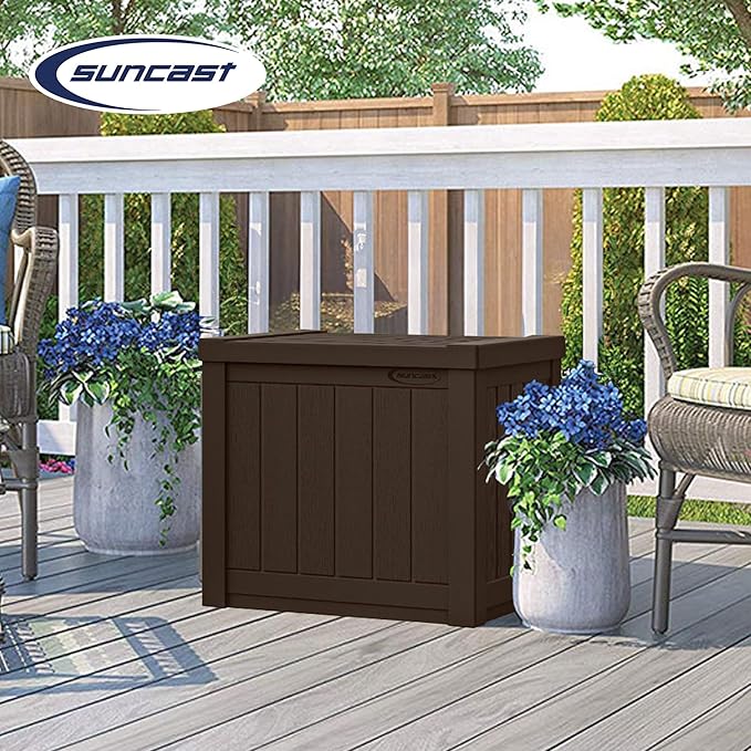 Suncast 17 x 22 Inch Resin 22-Gallon Patio Storage Deck Box, Java Brown (2 Pack) Suncast