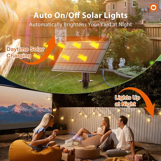 addlon 100FT Solar String Lights Outdoor with Remote, 54 LED Shatterproof Bulbs, Dimmable & Timable, 3 Light Modes, G40 Waterproof Solar String Lights for Outside Backyard Party Decor addlon