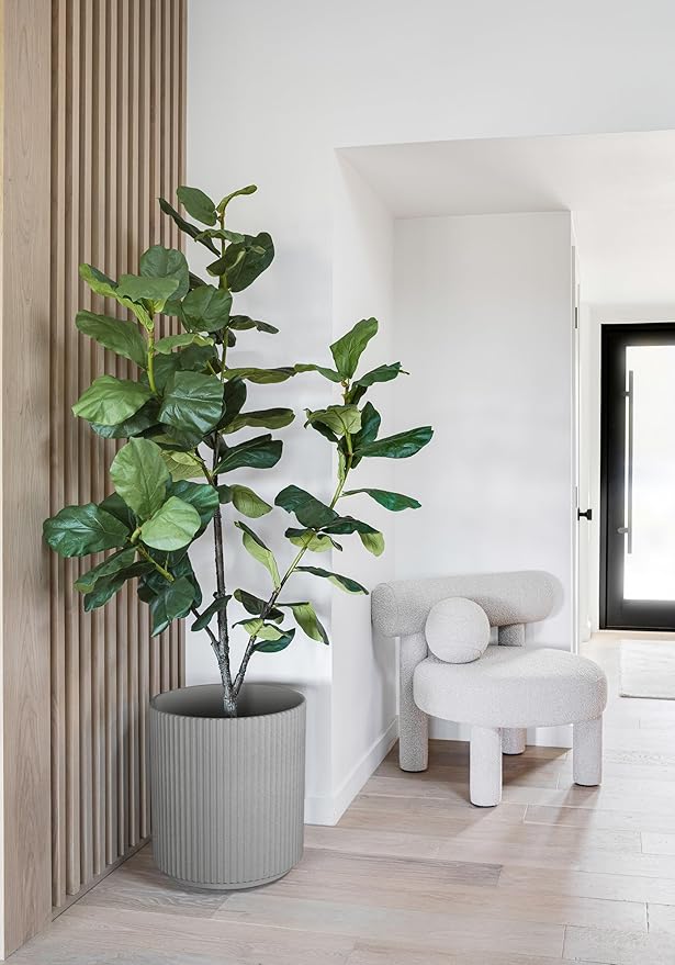 Veradek Mason Series Demi Planter - Large Round Planter for Indoor or Outdoor Patio/Balcony | Made from Plastic & Concrete with Drainage Holes | Modern Décor for Flowers, Trees, Tall Plants VeradekOutdoor