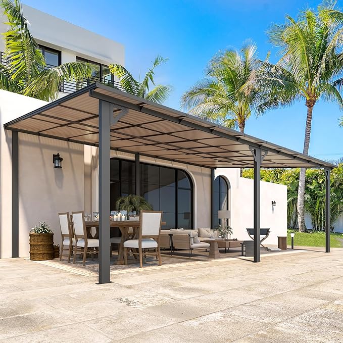 AECOJOY 20' x 12' Gazebo for Patio, Large Wall-Mounted Hard Top Lean-to Gazebo Pergola with Roof 12' x 20' on Clearance, Heavy Duty Patio Awnings for Decks, Backyard AECOJOY
