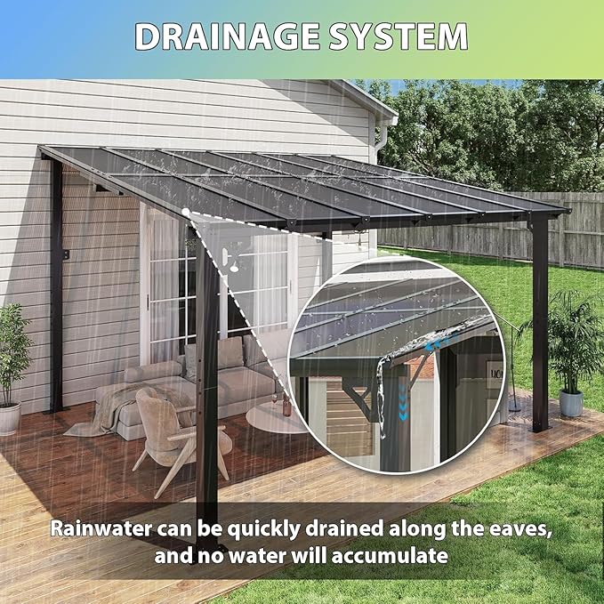 Aoxun 12'x 10' Premium Gazebo with Aluminum Top Frame & Polycarbonate Panel, Wall Mounted Gazebos Pergola, Outdoor Patio Lean to Gazebo, Awnings with Sloped Roof, for Backyard, Porch, Deck Aoxun