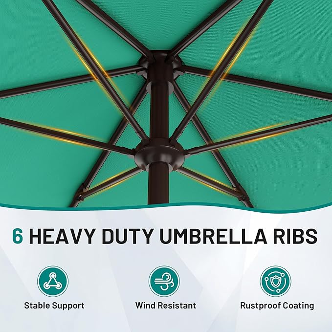 AreShark 7.5FT Patio Umbrella Table Market Umbrella with 6 Sturdy Ribs, Button Tilt/Crank Heavy-Duty Round Outdoor Umbrellas for Garden, Deck, Backyard,and Pool, Aruba Blue Rootora