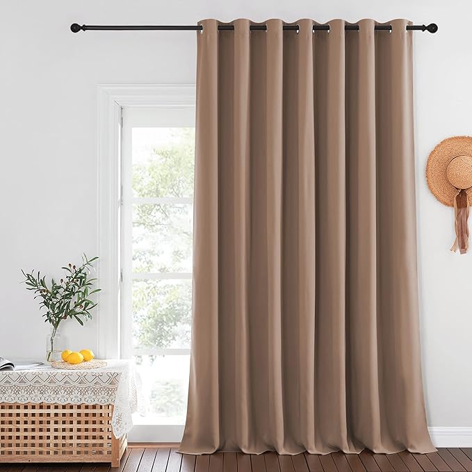 NICETOWN Patio Curtain Room Darkening, Silver Grommet Blackout Window Treatment Thelma Insulated Room Divider Sliding Door Panel for Night Shift, Cappuccino, 1 Panel, 100" W by 120" L NICETOWN