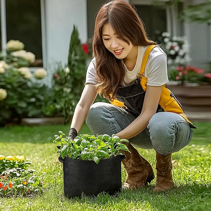 T4U 3 Gallon Grow Bags, Upgrade Grow Bags with Handles, Heavy Duty Thickened Nonwoven Fabric Pots, 3 Gallon Pots for Plants, Rosemary, Chamomile, Onion (5 Pack) T4U