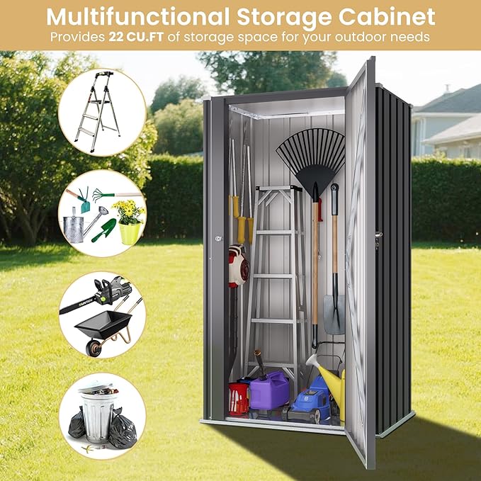 Greesum Outdoor Metal Storage Cabinet, 55'' Lockable Tall Shed, Vertical Tool Organizer Without Shelves for Garage, Patio, Backyard, Home & Lawn, Black BuynowfromGreesum