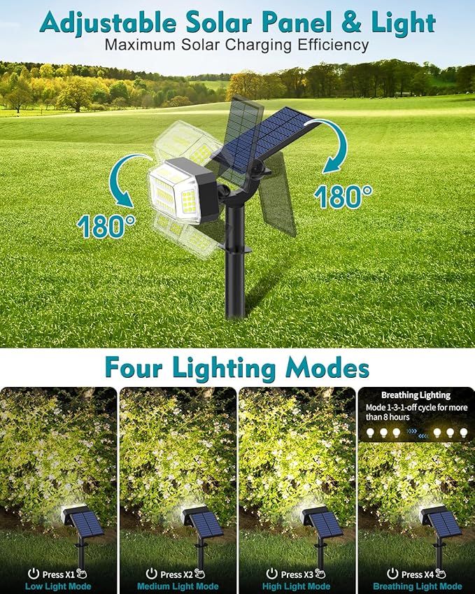 102 LEDs Solar Spot Lights Outdoor, [ 4 Modes/8 Pack] Solar Spotlights Waterproof IP65, Adjustable Light & Panel Landscape Flood Powered Lights for Yard Garden Pathway Wall (Cool White) KIPEINI