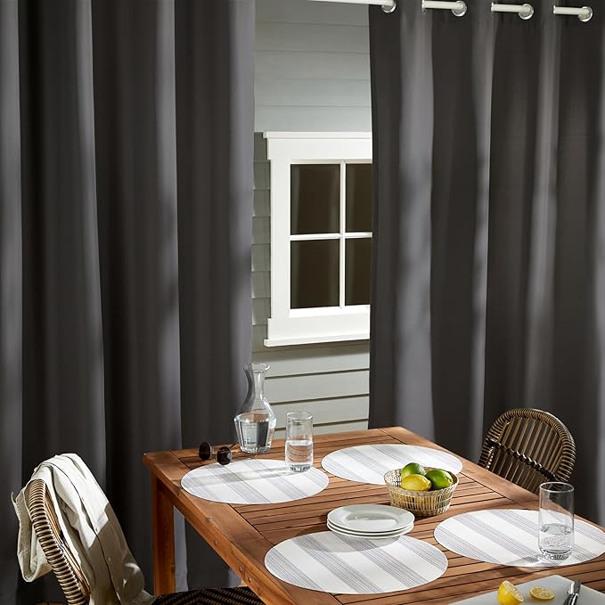 TOWN & COUNTRY BASICS Cabana Solid Heavyweight Indoor Outdoor Curtains, Light Filtering Opacity with Grommet Top, Water Repellent, 2-Pack Set, 54"x96", Charcoal (Pack of 6) TOWN+%26+COUNTRY+BASICS