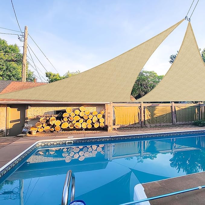 E&K Sunrise 26' x 26' x 26' Sun Shade Sail Triangle Canopy Shade Cover UV Block for Patio Backyard Garden Outdoor (Sand) EKSUNRISEINC