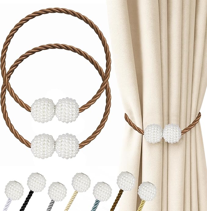 Hion Magnetic Curtain Tiebacks Dark Brown 2pcs, Curtain Tiebacks Buckles Holdbacks Holders Hooks Clip for Home Bedroom Office Decorative Curtain Hion