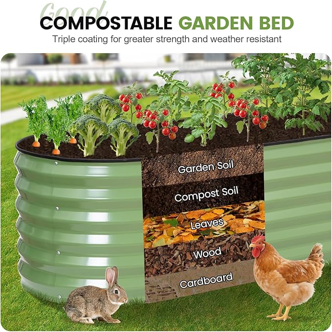 G GOOD GAIN Raised Garden Beds - 4x2x1.4ft Galvanized Planter Boxes Kit with Protective Tape & Gloves & Tools | Oval Metal Outdoor Raised Bed for Gardening Vegetables, Fruits, Flowers, Herbs, Oliver GGOODGAIN