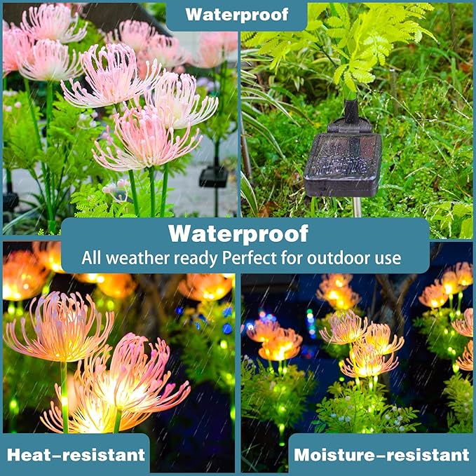 Solar Garden Lights, Solar Flowers Lights with Glowing Flowers & Stems, Upgraded Solar Panel, Outdoor Lights for Garden Decoration,Yard Decor and Gift for Mother (2 Pack) DooYard