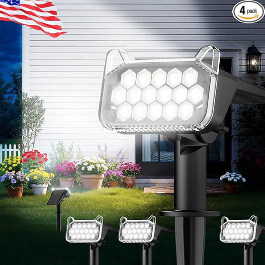 WdtPro Solar Spot Lights Outdoor Waterproof, Bright Solar Lights Outdoor with 16 Extra-Large LEDs, 3 Modes Landscape Spotlights, 2-in-1 Solar Powered Light for Yard Flag Garden, 4 Pack, Cool White WdtPro