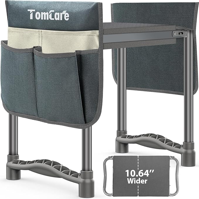 TomCare Garden Kneeler and Seat 10.64” Wider Larger Soft Kneeling Pad Garden Bench with 2 Large Tool Pouches Heavy Duty Garden Stool Foldable Tools Gardening Gifts for Women Men Gardeners,Grey TomCare
