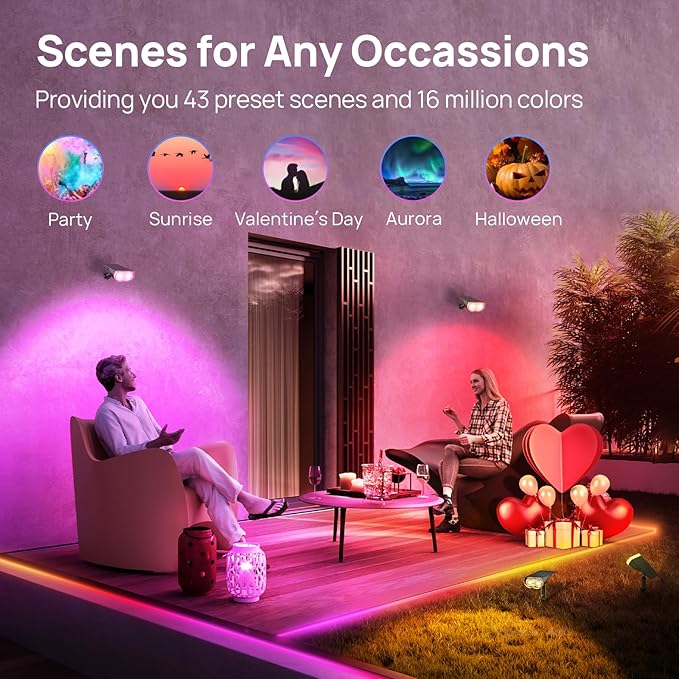 Linkind Smart Solar Lights Outdoor SL5 with Motion Sensor, APP Control Color Changing Solar Spot Lights Outdoor, St. Patrick's Day Decorations, IP65 Landscape Lighting for Yard, Garden, Path(6 Pack) Linkind